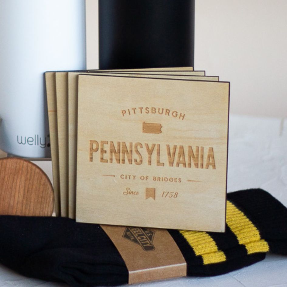 Pittsburgh Pennsylvania Set of Wooden Coasters-Box Builder Item-Gladfolk-KINSHIP GIFT