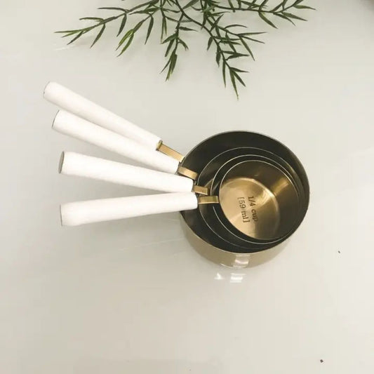 Set of 4 Gold Measuring Cups (White, Black, or Driftwood Handles)-Box Builder Item-India Handicraft-KINSHIP GIFT