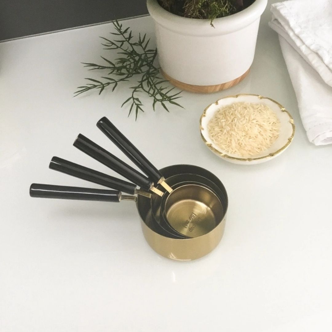 Set of 4 Gold Measuring Cups (White, Black, or Driftwood Handles)-Box Builder Item-India Handicraft-KINSHIP GIFT