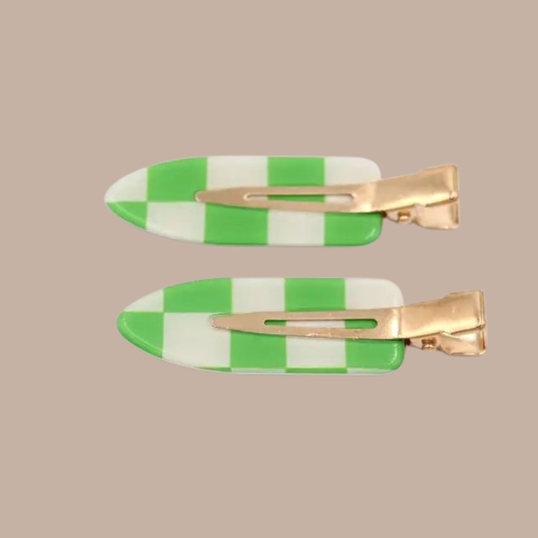 Checkered Hair Clip & Slide - Barrette Set of 2-Box Builder Item-Sparkle Being-KINSHIP GIFT