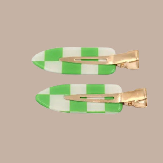 Checkered Hair Clip & Slide - Barrette Set of 2-Box Builder Item-Sparkle Being-KINSHIP GIFT