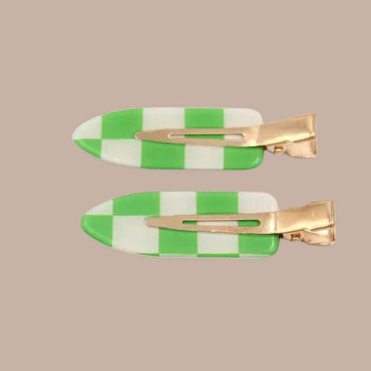 Checkered Hair Clip & Slide - Barrette Set of 2