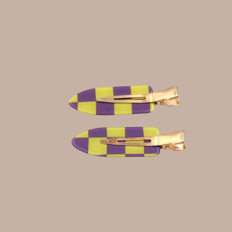 Checkered Hair Clip & Slide - Barrette Set of 2