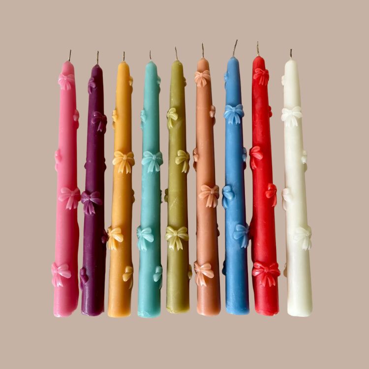 White Bow Taper Candles (Set of 2)