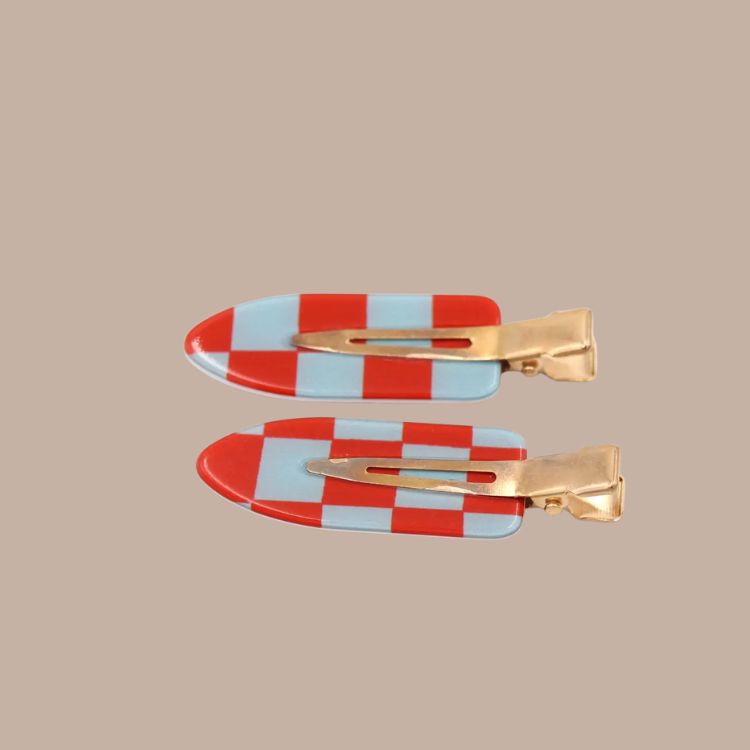 Checkered Hair Clip & Slide - Barrette Set of 2