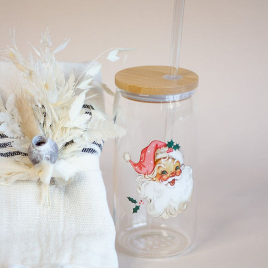 Vintage Santa 17 oz Can Glass w/ Straw & Lid-Box Builder Item-Sweet Water Decor-KINSHIP GIFT