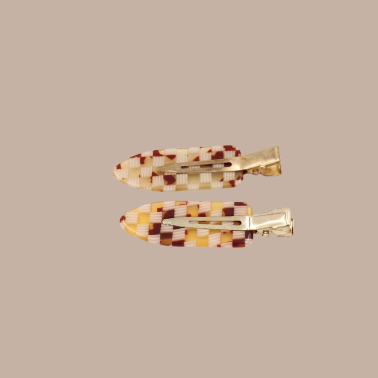 Checkered Hair Clip & Slide - Barrette Set of 2