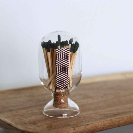 Glass Cloche with Black Matches