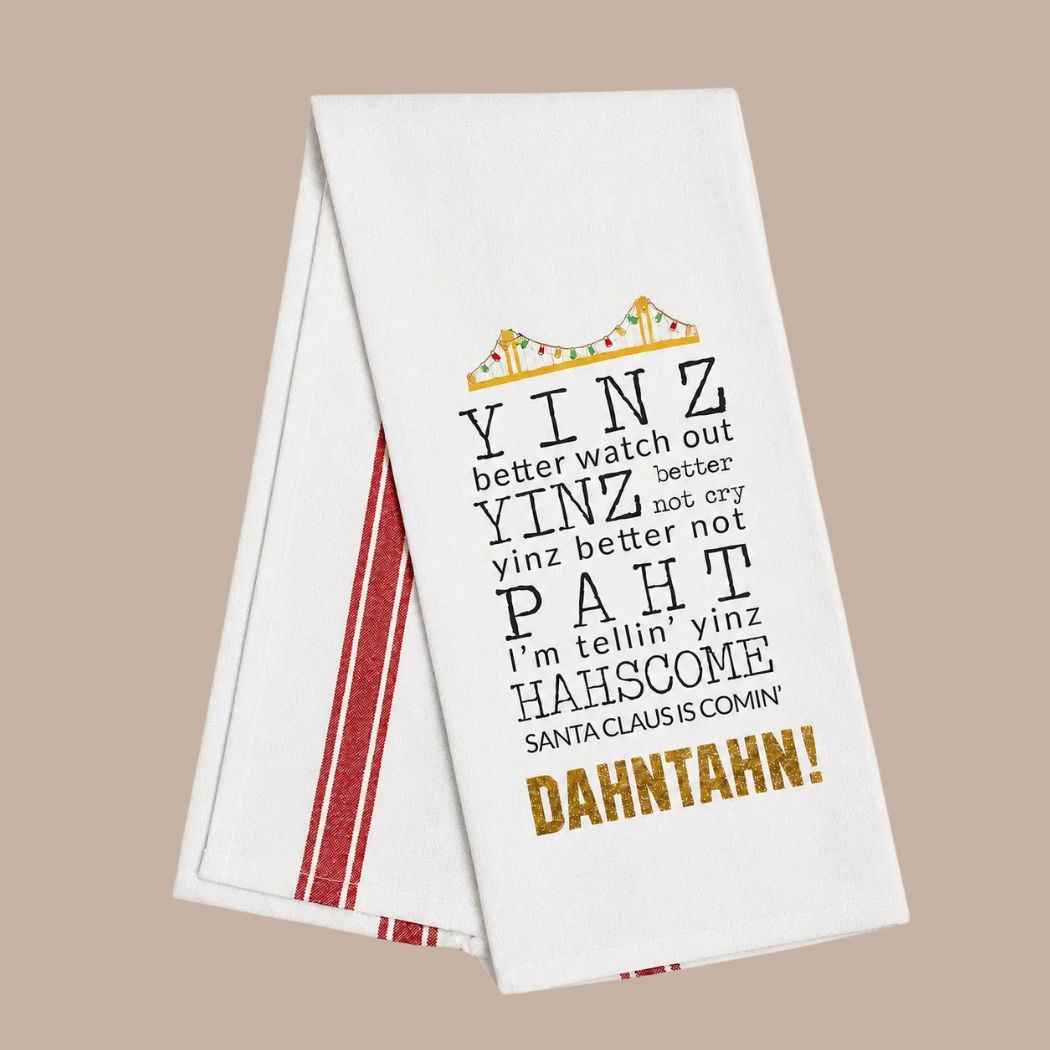 Santa Claus Is Comin' Dahntahn Holiday Tea Towel