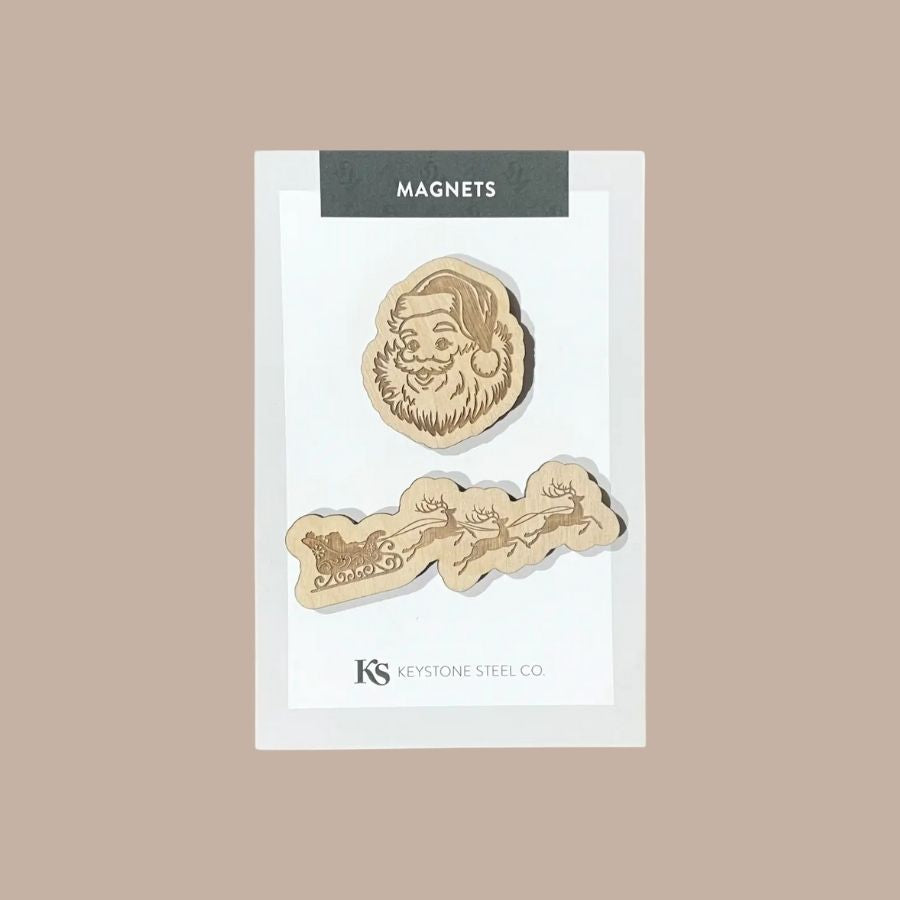 Santa + Sleigh Pack of 2 Birch Wood Magnets-Box Builder Item-Keystone Steel-KINSHIP GIFT