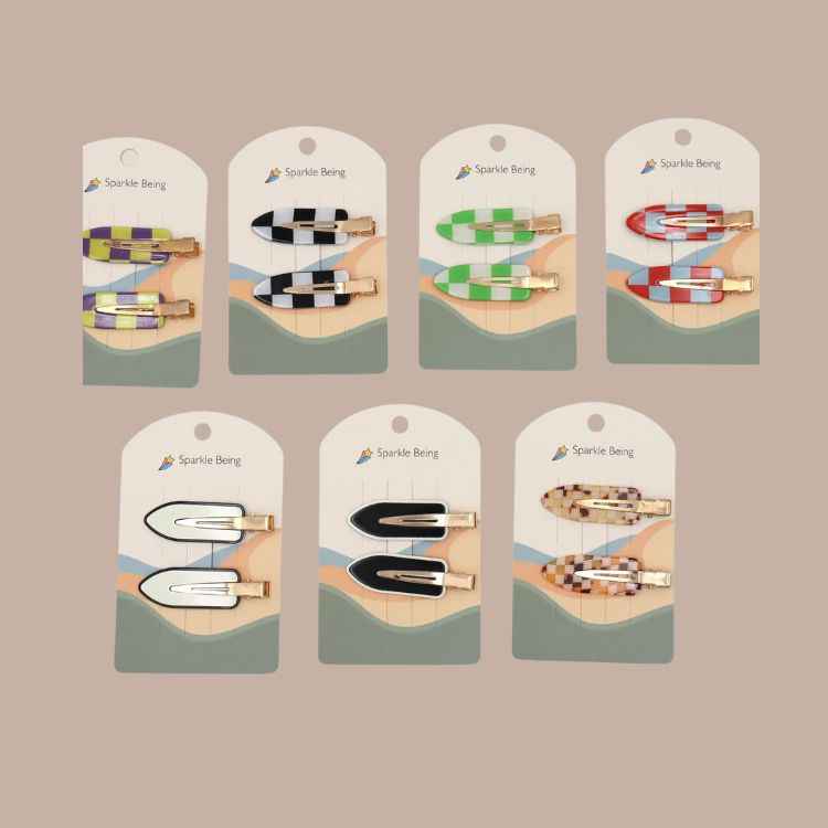 Checkered Hair Clip & Slide - Barrette Set of 2