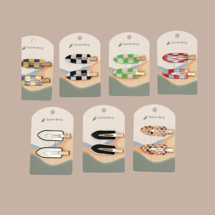 Checkered Hair Clip & Slide - Barrette Set of 2