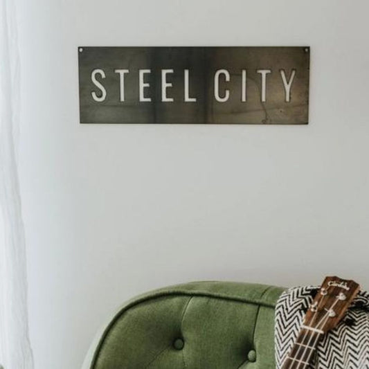 STEEL CITY Steel Wall Sign - Keystone Steel - Box Builder Item - KINSHIP GIFT - housewarming, Keystone Steel, LDT:GW:RESTRICT - Pittsburgh - gift - boxes - gift - baskets - corporate - gifts - holiday - gifts
