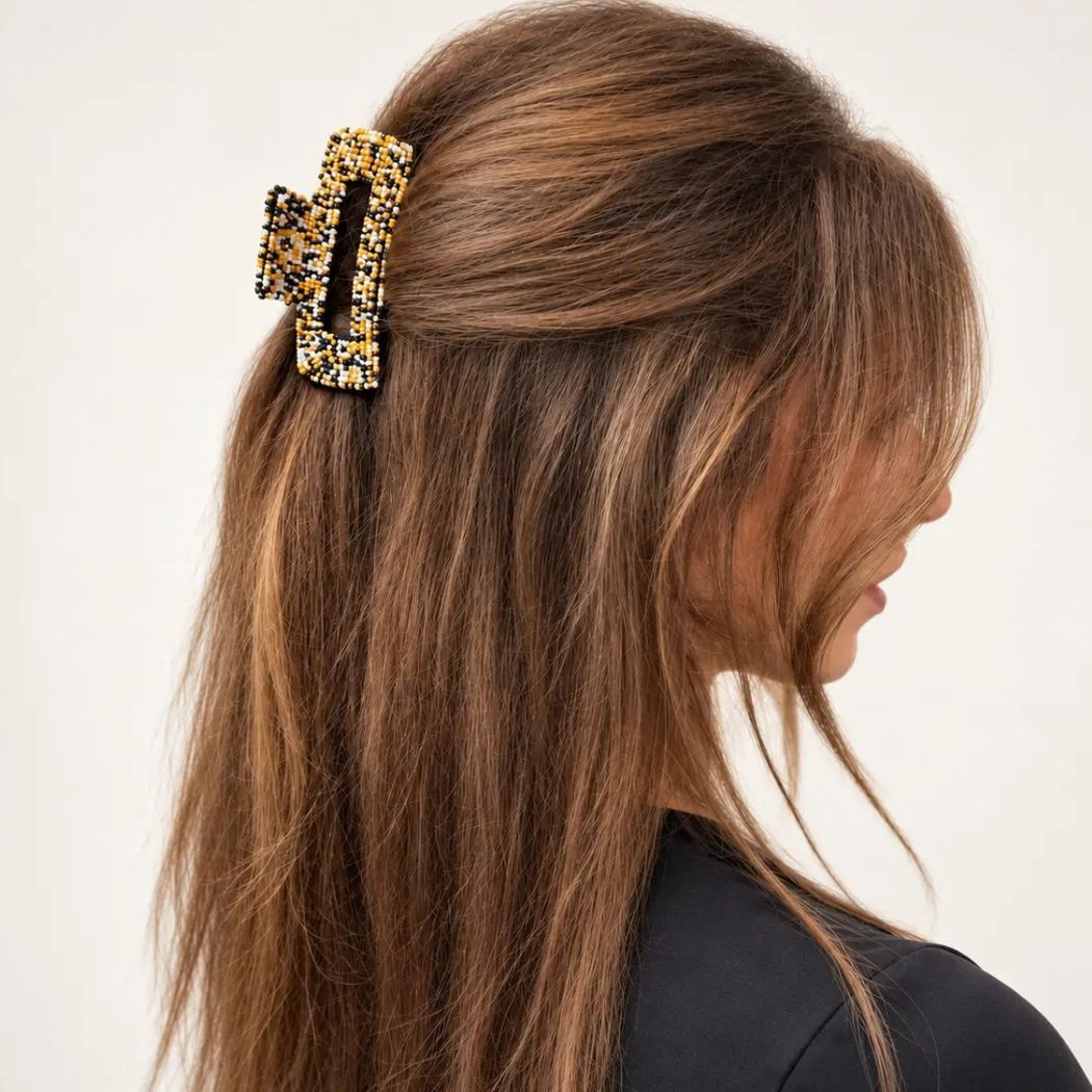 Black & Gold Confetti Beaded Hair Claw