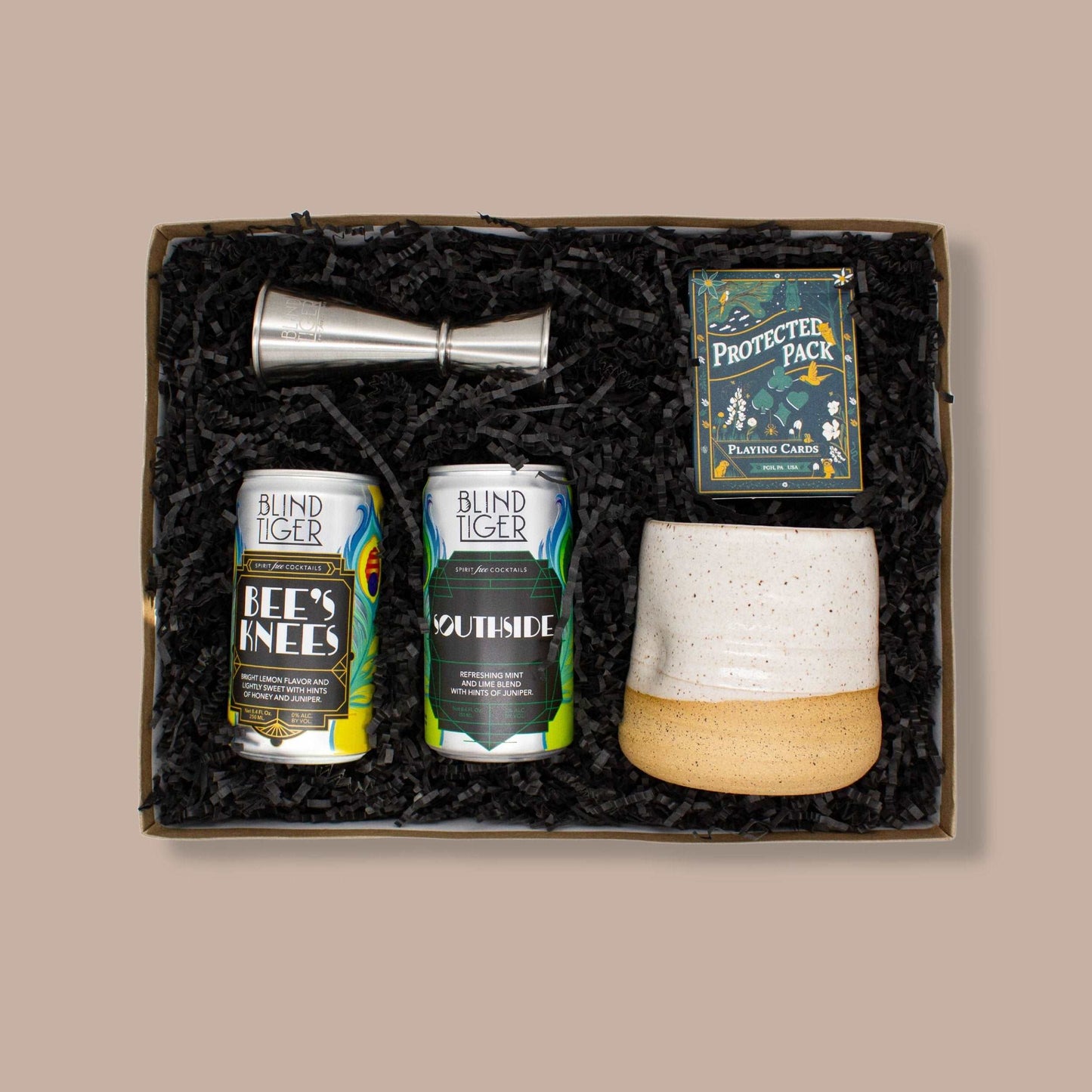 Local Cocktail Celebration Gift Box-Celebration Gift-KINSHIP GIFT-Bee's knees mixer, birthday gift, birthday gift box, blind tiger mixer, Bracks Collective “Protected Pack” Deck of Cards, celebration gift box, cocktail gift box, congrats gift box, congratulations, corporate business Pittsburgh, corporate gift, gift box, holiday gifts pittsburgh, Kinship Corporate Gifting, kinship gift, Kinship gift box, local birthday gift, local business gift, local corporate gift, local holiday gifts, local promotion gift