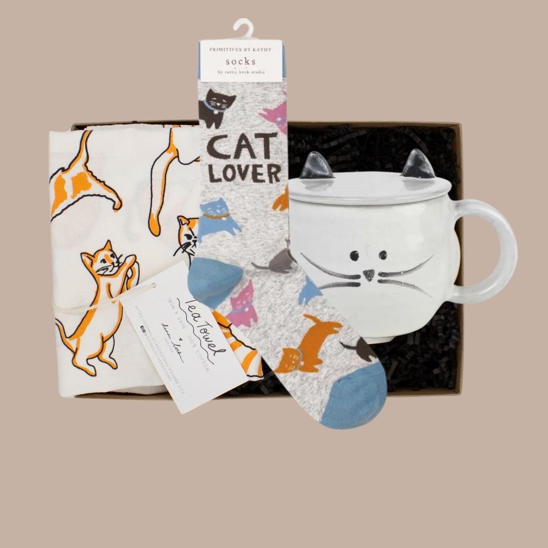 Cat Lover Mini Gift Box-Pet Themed Gift-KINSHIP GIFT-birthday gift, cat gift box, cat lover gift, Cats, client gift, corporate gift, corporate gifts, corporate holiday gift, employee gift, housewarming, housewarming gift, Kinship Corporate Gifitng, Kinship Corporate Gifting, Kinship gift, Kinship gift box, local gift box, local holiday corporate gift, new pet gift box, Pets, pittsburgh brands, pittsburgh gift box-KINSHIP GIFT