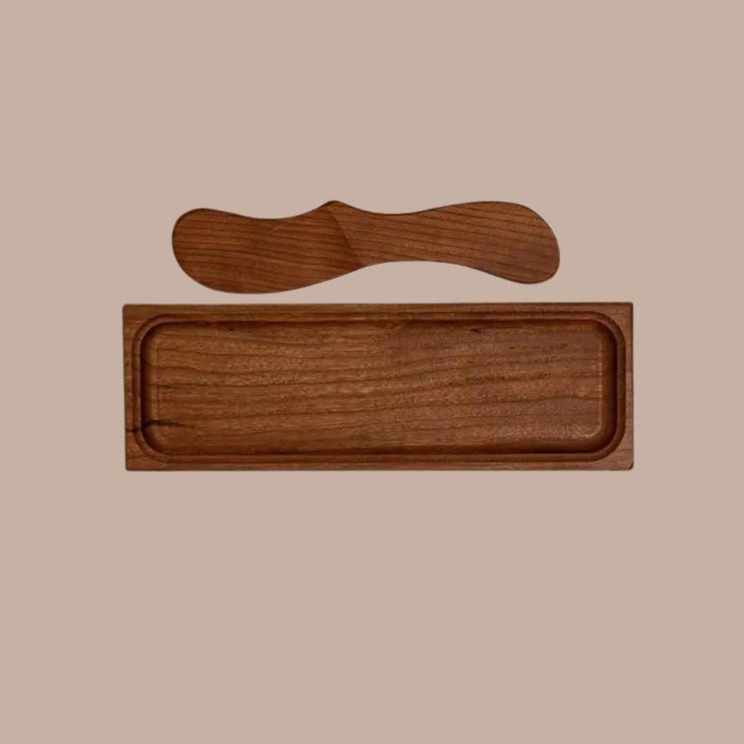 Cherry Wood Butter Dish and Matching Spreader