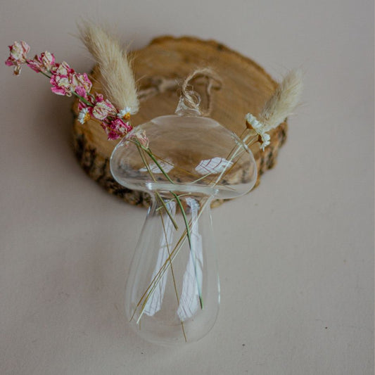 Hanging Glass Mushroom Vase with Dried Flowers