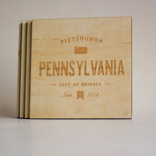 Pittsburgh Pennsylvania Set of Wooden Coasters-Box Builder Item-Gladfolk-KINSHIP GIFT