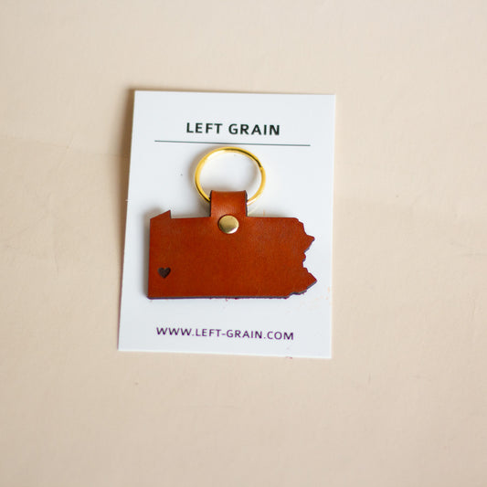 Heart in Pittsburgh Leather Keychain-Box Builder Item-Left Grain-KINSHIP GIFT