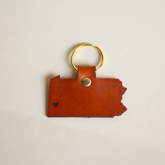 Heart in Pittsburgh Leather Keychain-Box Builder Item-Left Grain-KINSHIP GIFT