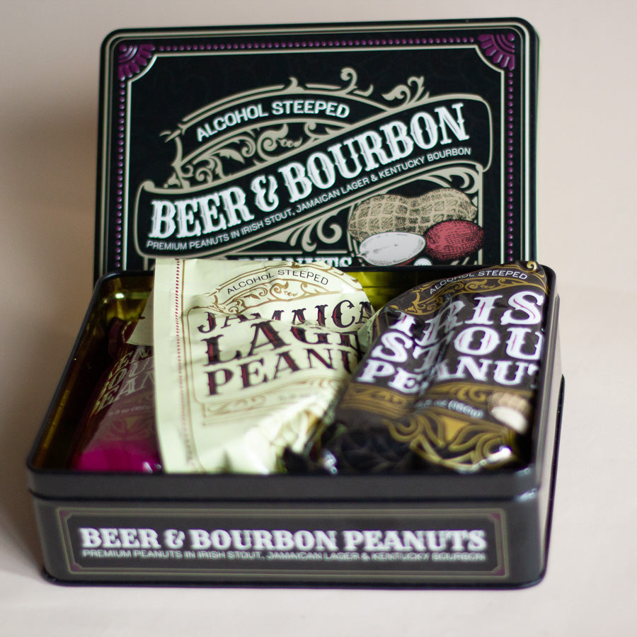 Beer and Bourbon Liquor Nuts Gourmet Gift Tin