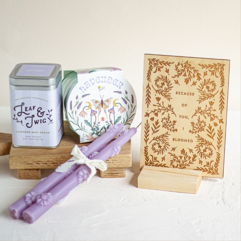 Lavender Floral Taper Candles (Set of 2)