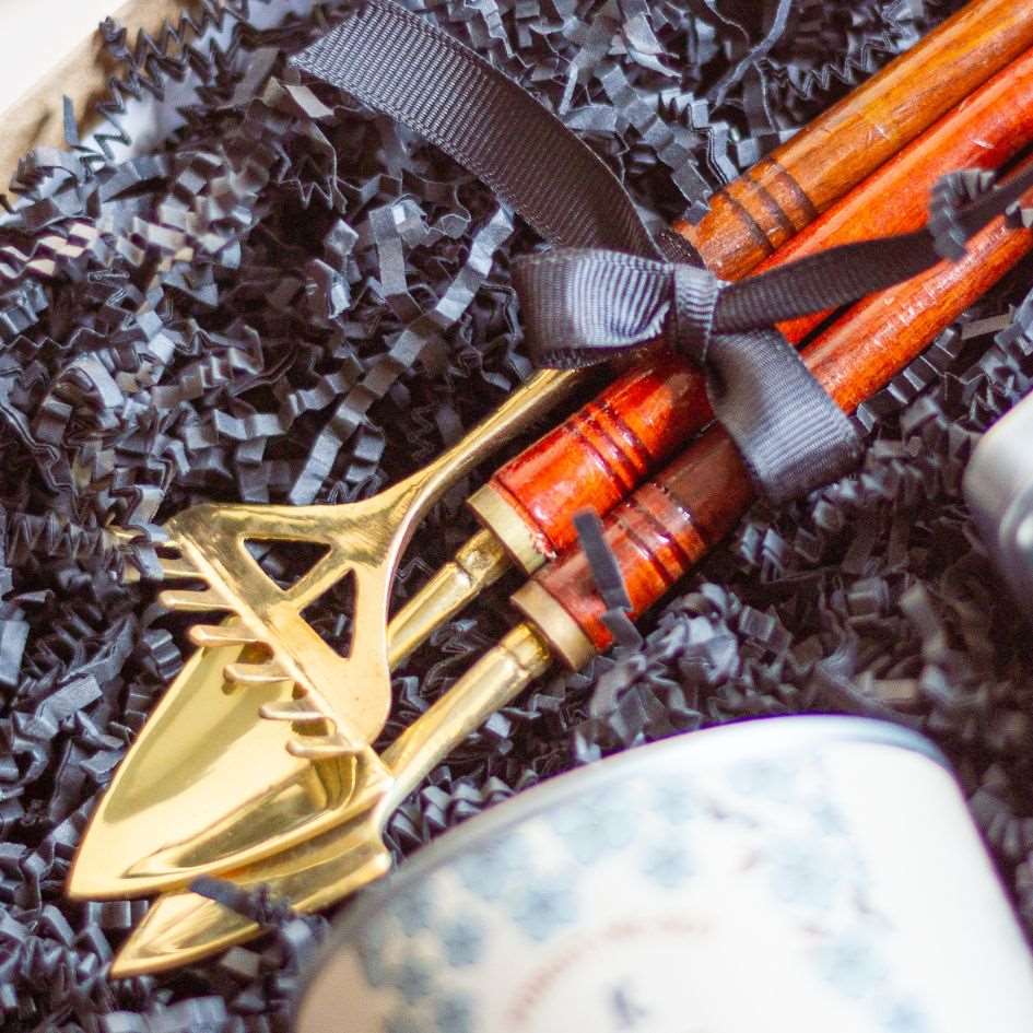 Miniature Desktop Gardening Tools (Brass and Wood)