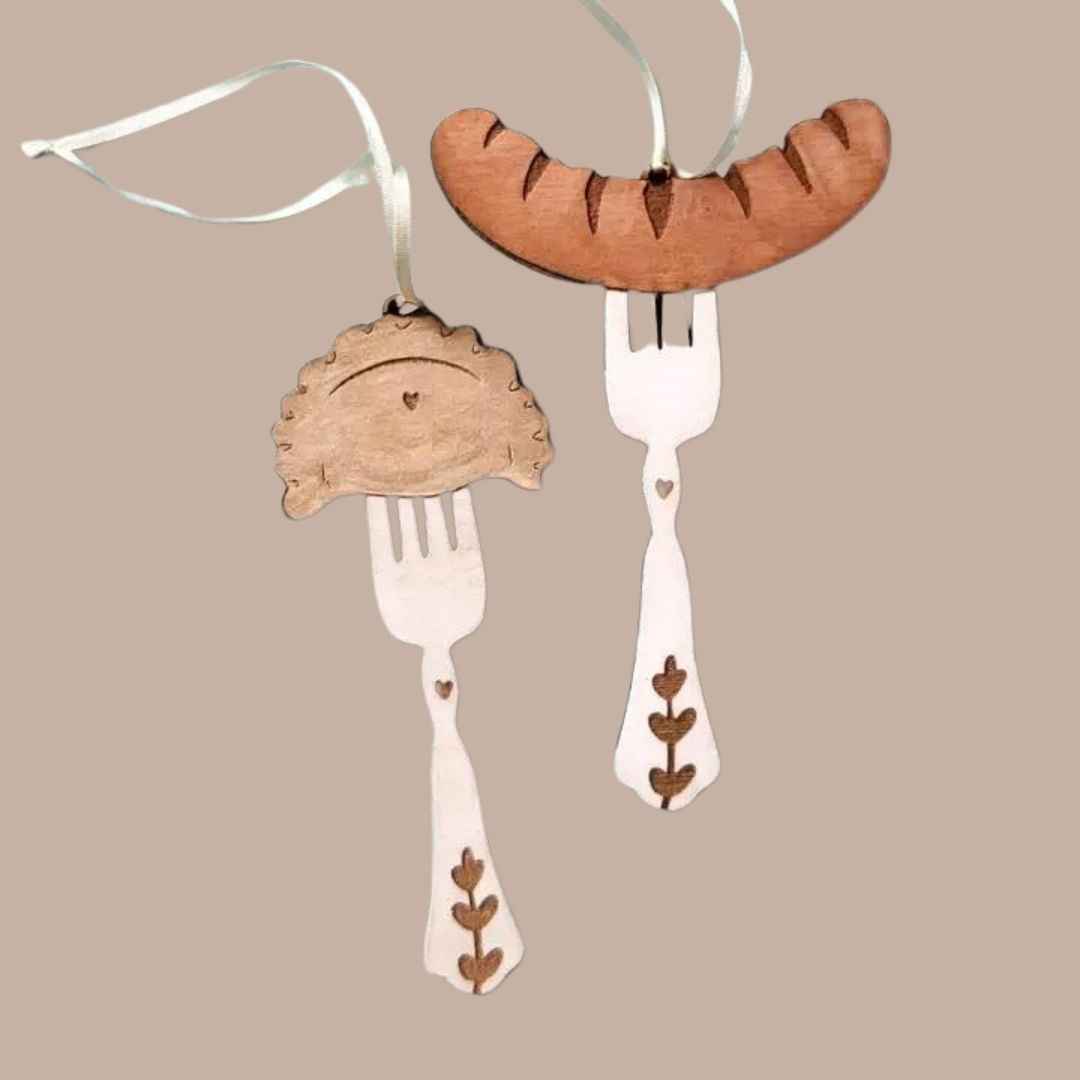Pierogi On Fork Wood Ornament