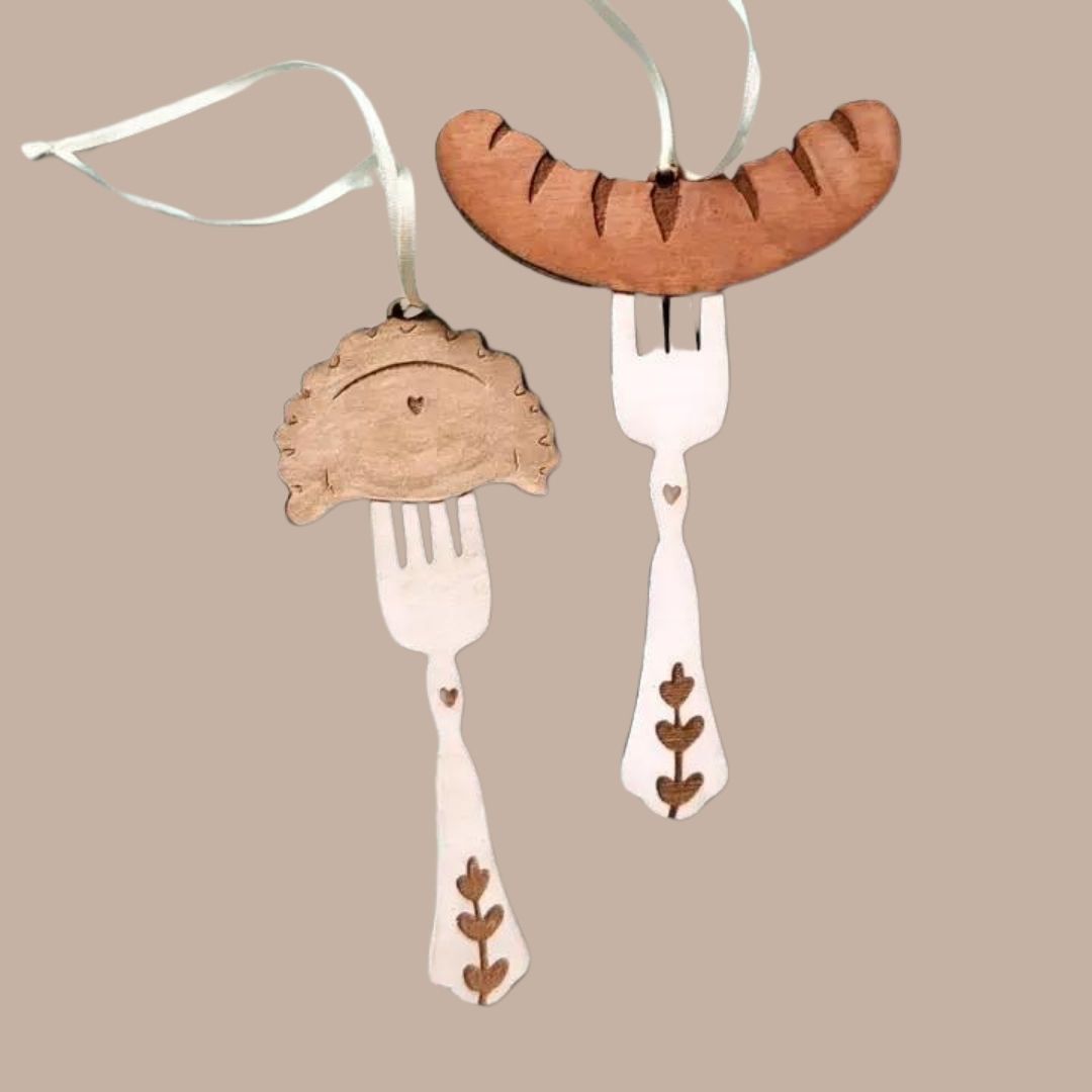 Pierogi On Fork Wood Ornament