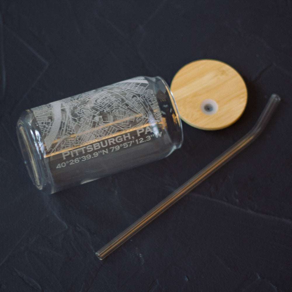 Etched Pittsburgh Map Glassware