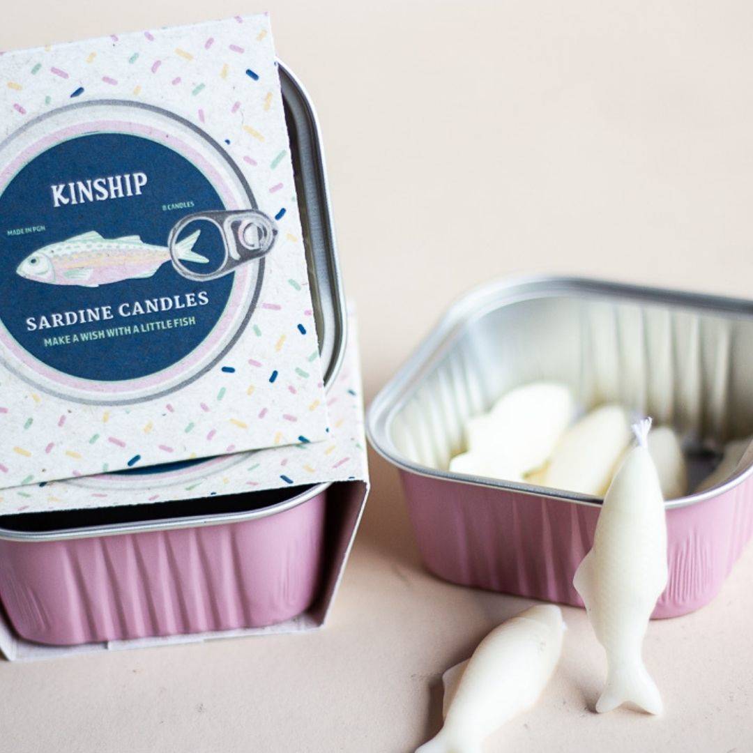 Sardine Birthday Candles in Pink Tin (Set of 8)-Box Builder Item-KINSHIP-birthday, birthday candles, birthday gift box, Kinship Corporate Gifting, kinship gift, Kinship gift box, Kinship gifting service, LDT:GW:RESTRICT, local birthday gift, local birthday party, Pittsburgh Kinship, sardine birthday, sardine candle, sardine lover-