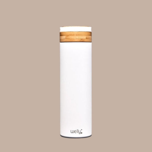 White Traveler 20oz Water Bottle with Bamboo Loop Cap-Box Builder Item-WELLY-coffee/tea, Desk Essentials, housewarming, LDT:GW:RESTRICT, Mugs, office, Warm & cozy, Welly drinkware-