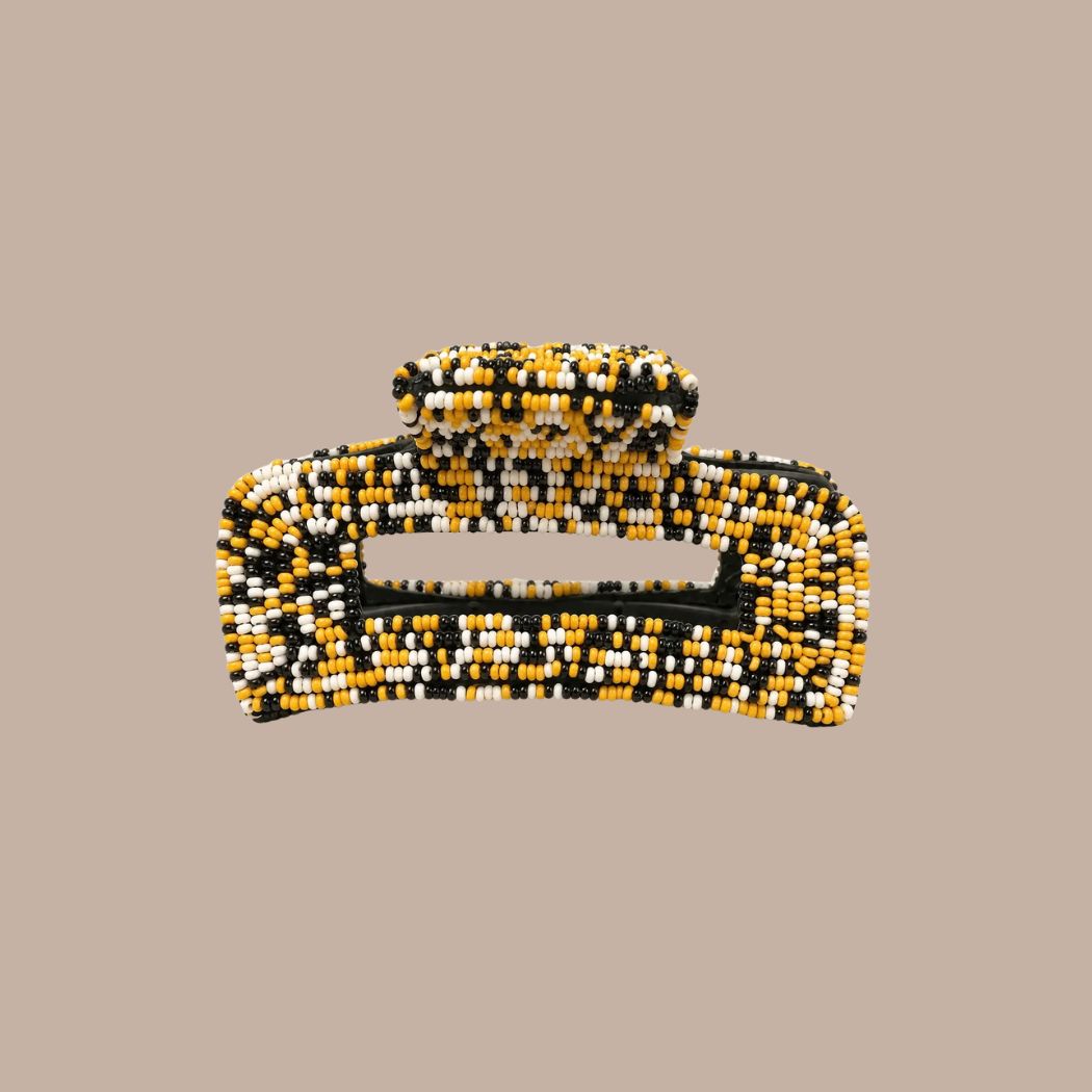 Black & Gold Confetti Beaded Hair Claw