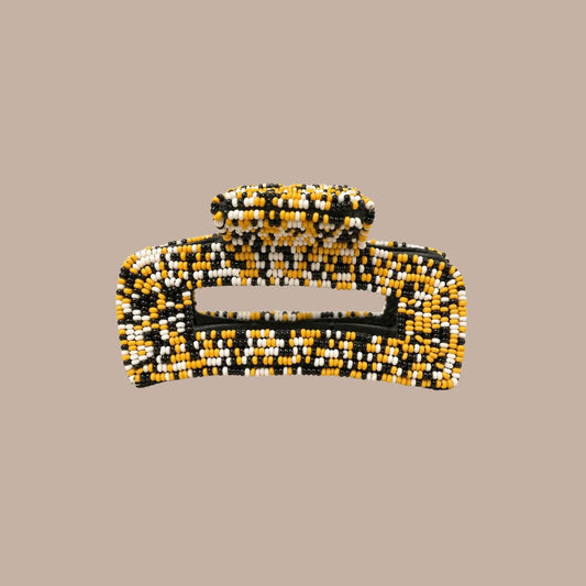 Black & Gold Confetti Beaded Hair Claw