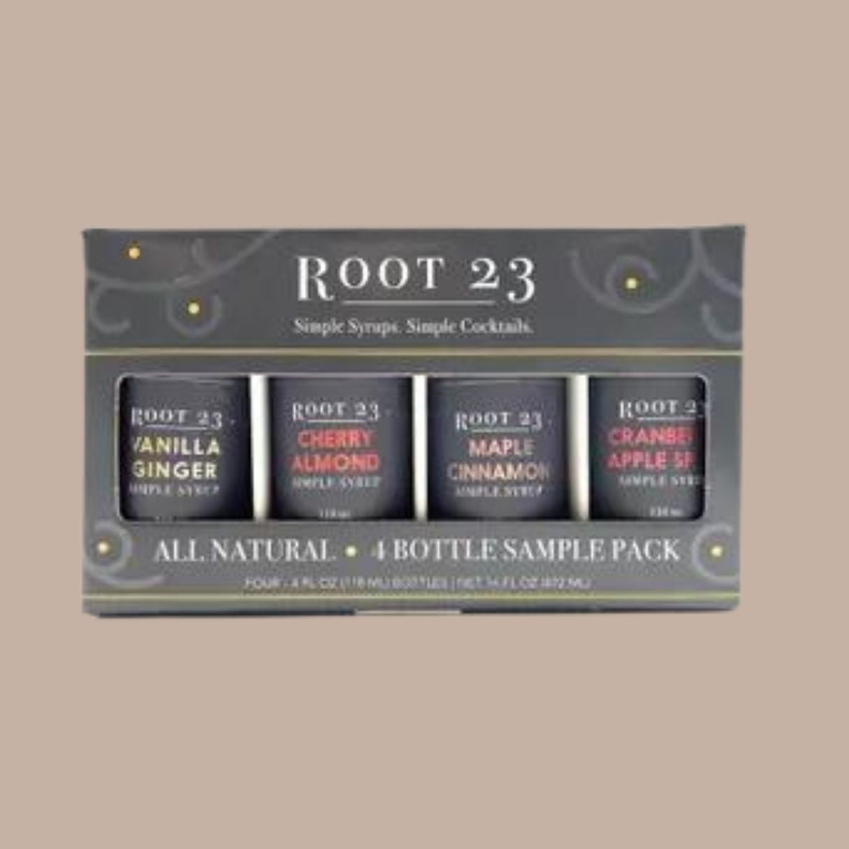 Set of 4 Mini Simple Syrups (Vanilla Ginger, Cherry Almond,Maple Cinnamon, Cranberry Apple Spice) - Root 23 - Box Builder Item - KINSHIP GIFT - celebration, Drinks/Cocktails, entertainment, gift set, housewarming, LDT:GW:RESTRICT, Men, Root 23, simple syrup - Pittsburgh - gift - boxes - gift - baskets - corporate - gifts - holiday - gifts