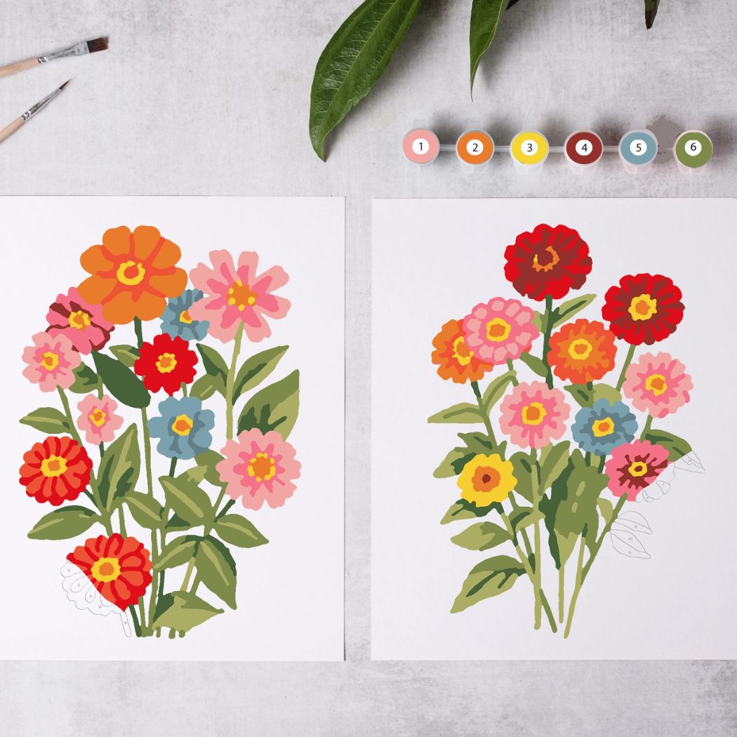 Zinnia Blooms Paint-By-Numbers Kit - KINSHIP GIFT