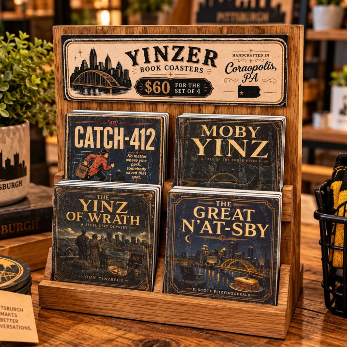 Handmade Yinzer Book Coasters (Set of 4)