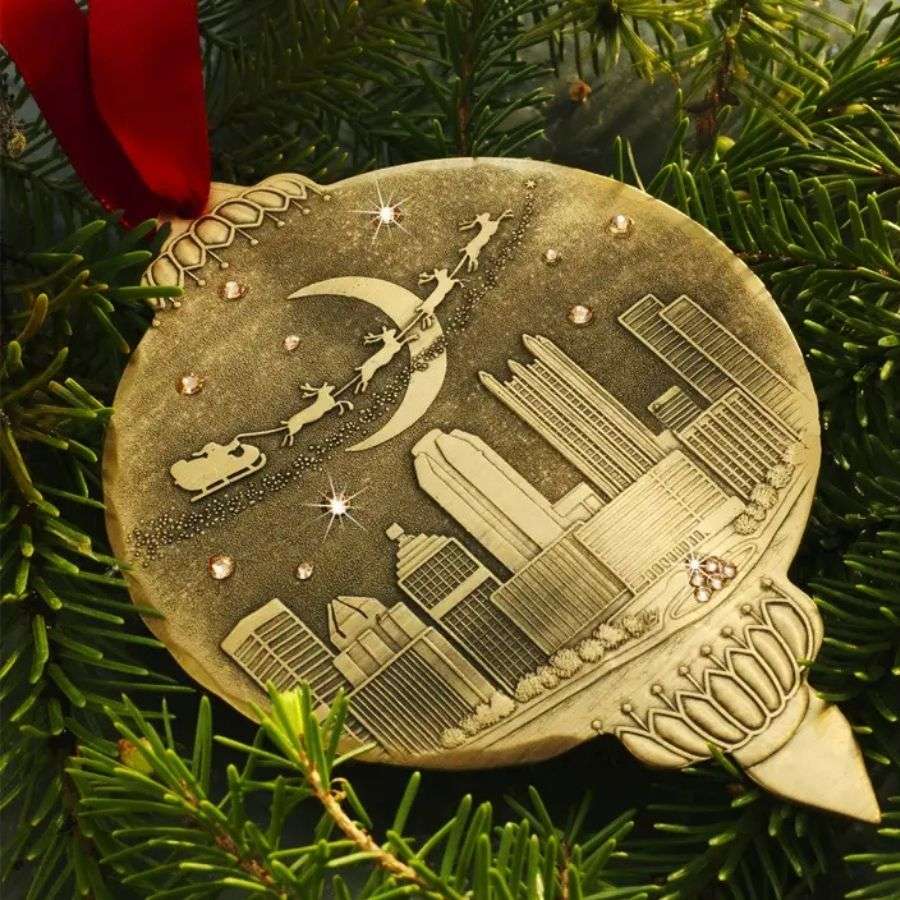 Santa Over Pittsburgh with Crystals Ornament-Box Builder Item-Wendell August Forge-KINSHIP GIFT