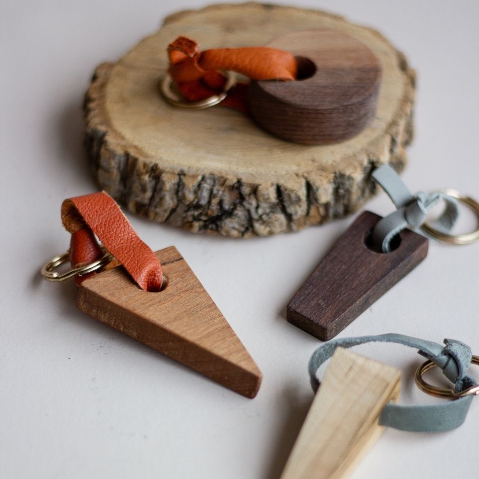 Wood and Leather Keychain - Found Woodworks - Box Builder Item - KINSHIP GIFT - corporate gift, Found Woodworks, housewarming, LDT:GW:RESTRICT, local wood, Men - Pittsburgh - gift - boxes - gift - baskets - corporate - gifts - holiday - gifts