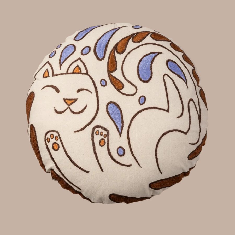 Embroidered Cat Pillow