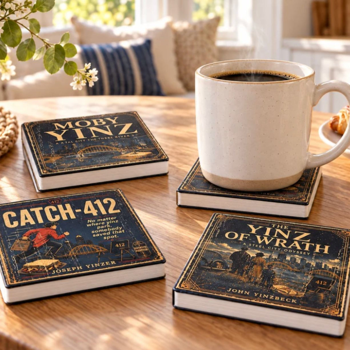Handmade Yinzer Book Coasters (Set of 4)