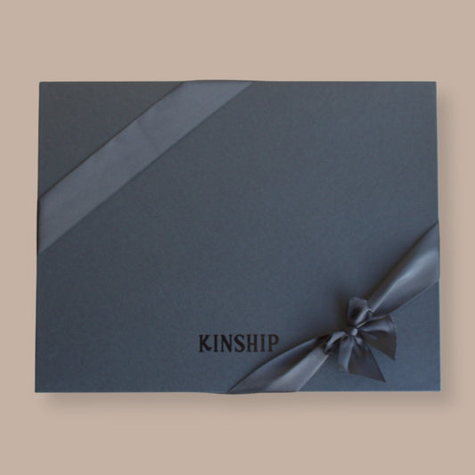 PACKAGING: XL Black Kinship Gift Box with Black Paper Shred and Ribbon (FOR 5+ ITEMS)-Box Builder Item-KINSHIP-kinship gift, LDT:GW:RESTRICT-KINSHIP GIFT