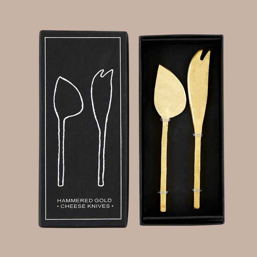 Hammered Gold Cheese Knives - Set of 2