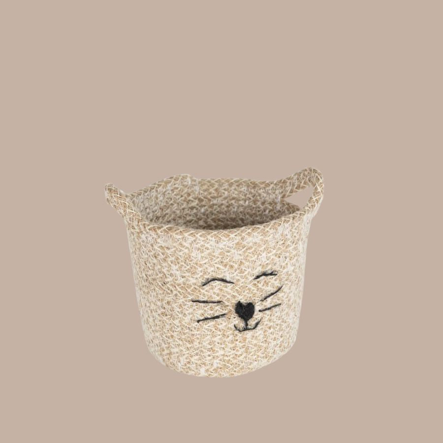 Cat Face Jute Basket (Small)