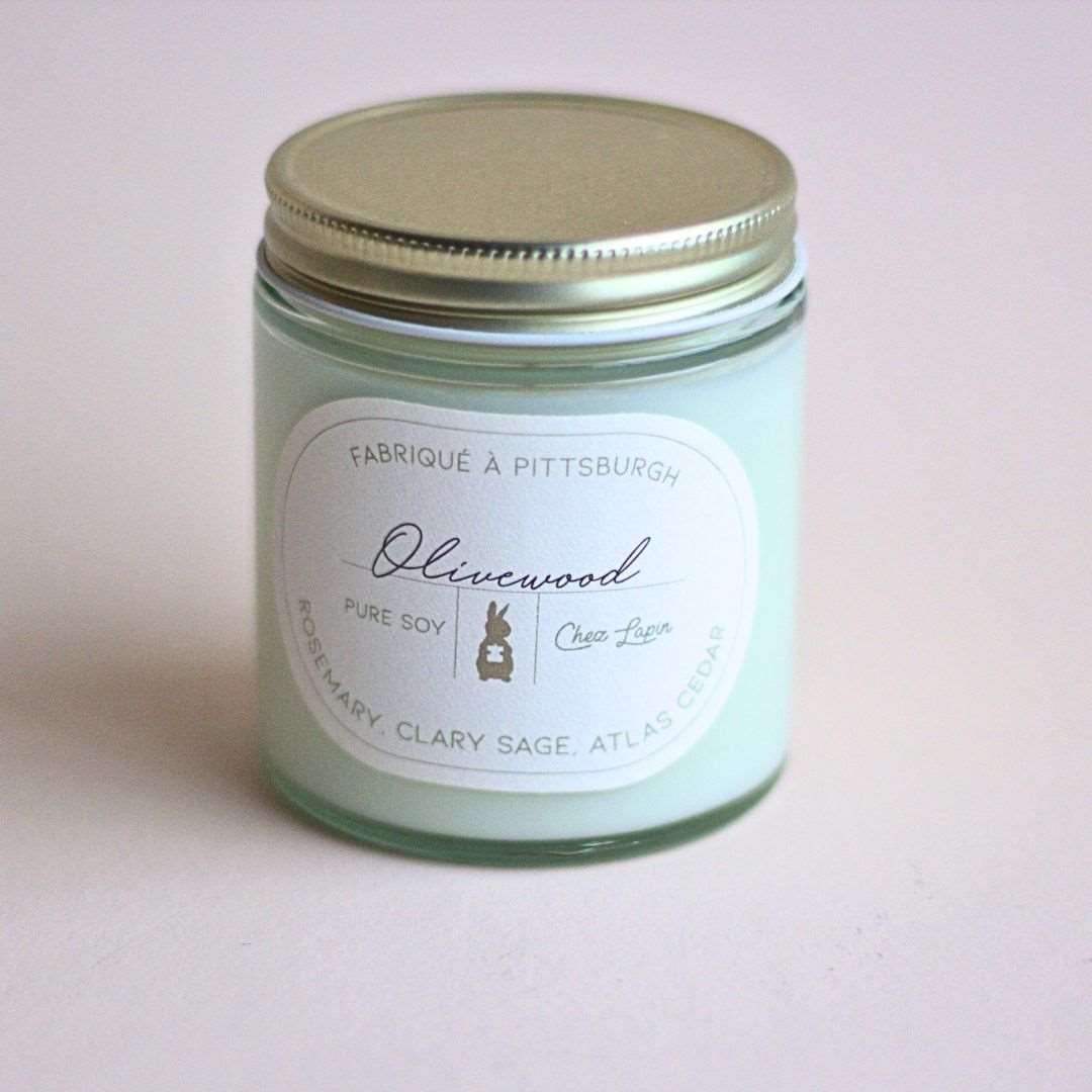 OLIVEWOOD 4oz Mini Soy Candle - Chez Lapin - Box Builder Item - KINSHIP GIFT - Chez Lapin, housewarming, LDT:GW:RESTRICT, Sympathy, Warm & cozy, Wellness - Pittsburgh - gift - boxes - gift - baskets - corporate - gifts - holiday - gifts