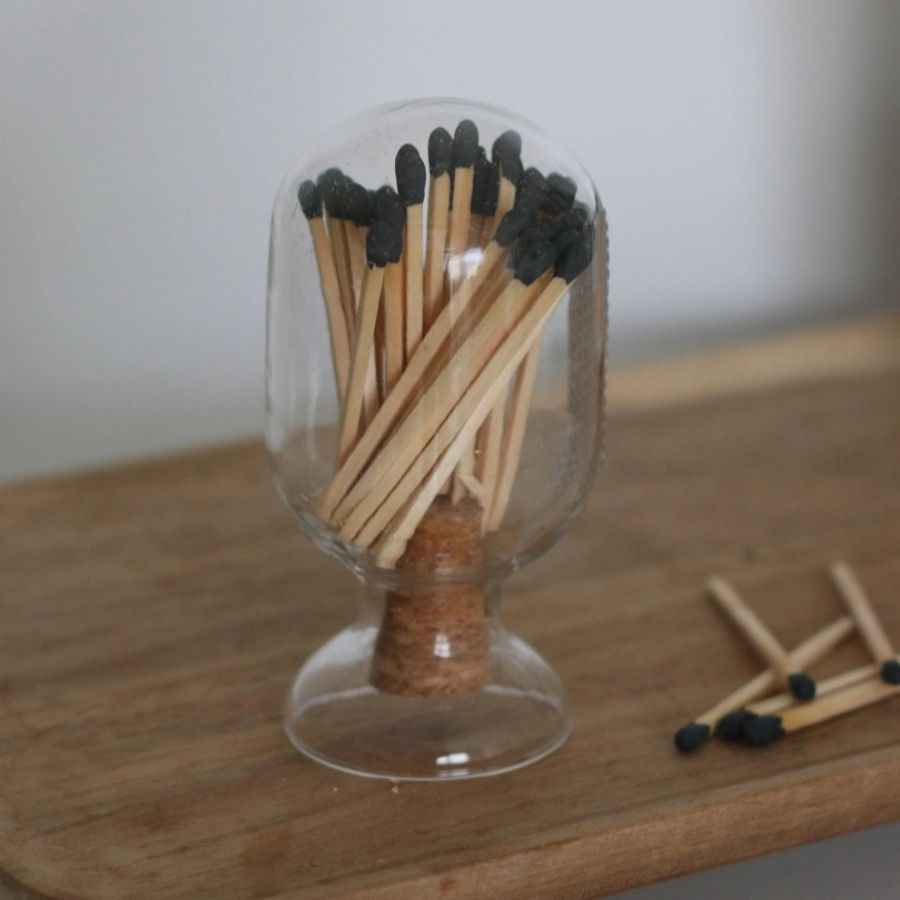 Glass Cloche with Black Matches