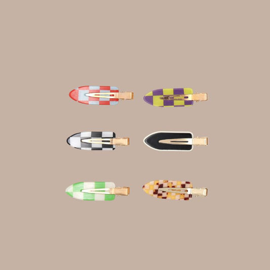 Checkered Hair Clip & Slide - Barrette Set of 2