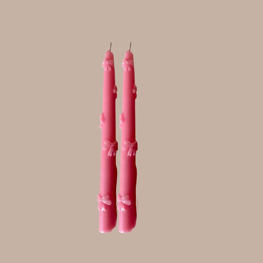 Pink Bow Taper Candles (Set of 2)