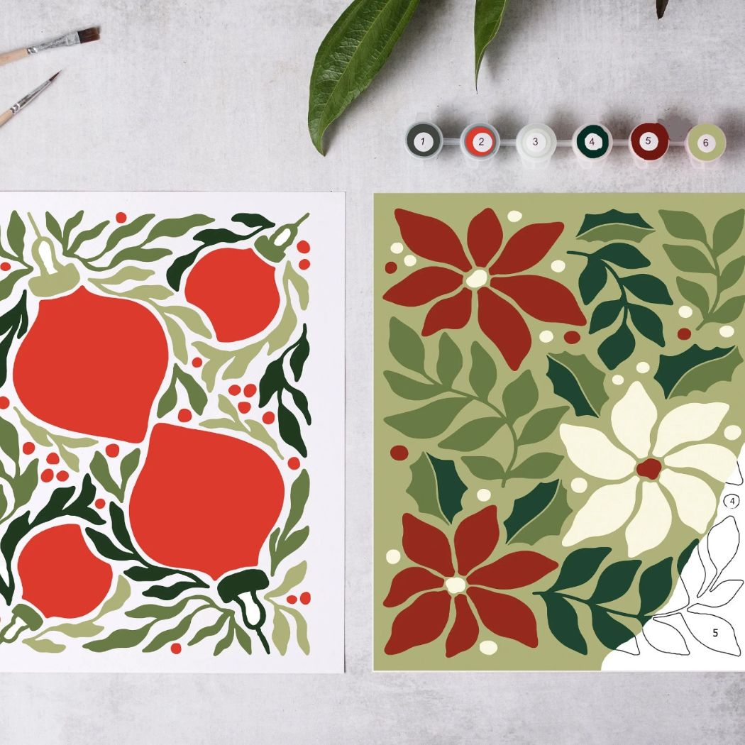 Red Holiday Blooms Paint-By-Numbers Kit